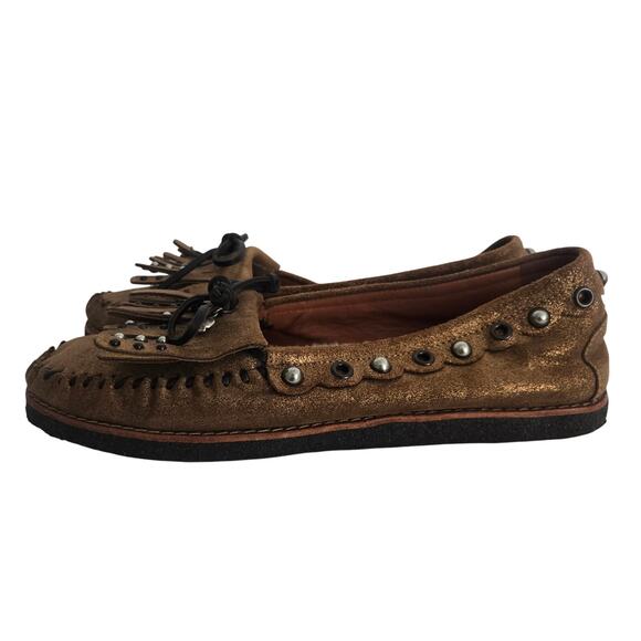 Coach Leather Rexy Roccasin Metallic Moccasins Loafer Women's 10.5 Charms Studs - Picture 1 of 7